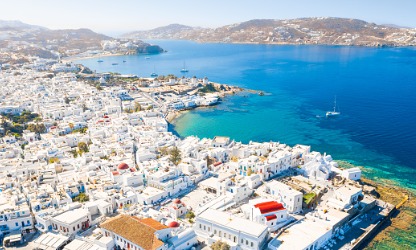Panoramic view of Mykonos Town, Cyclades, Greece