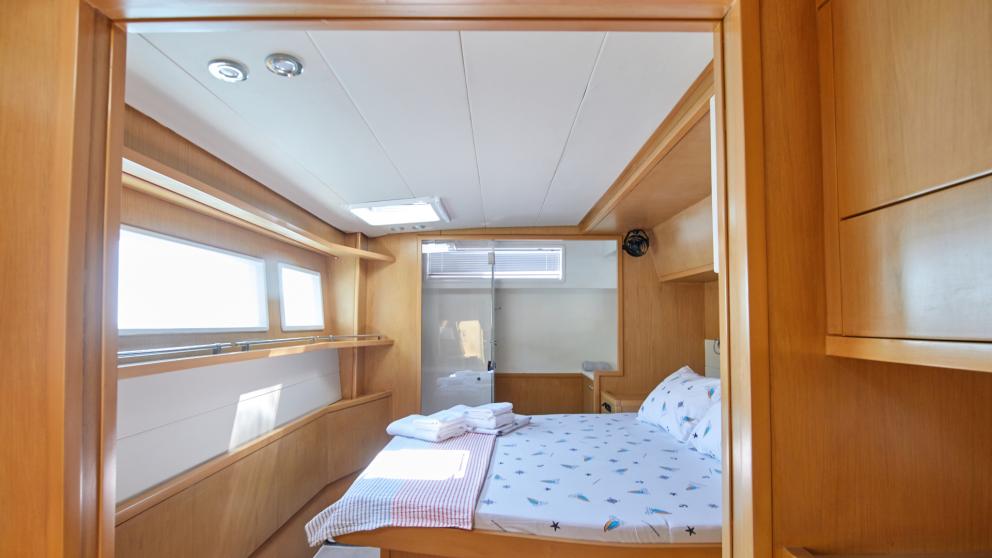 Bright bedroom of the catamaran Cantürk 1
