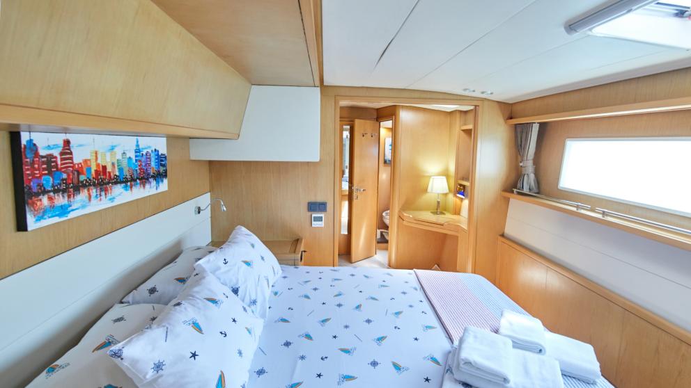 Bright bedroom on the catamaran Cantürk 1