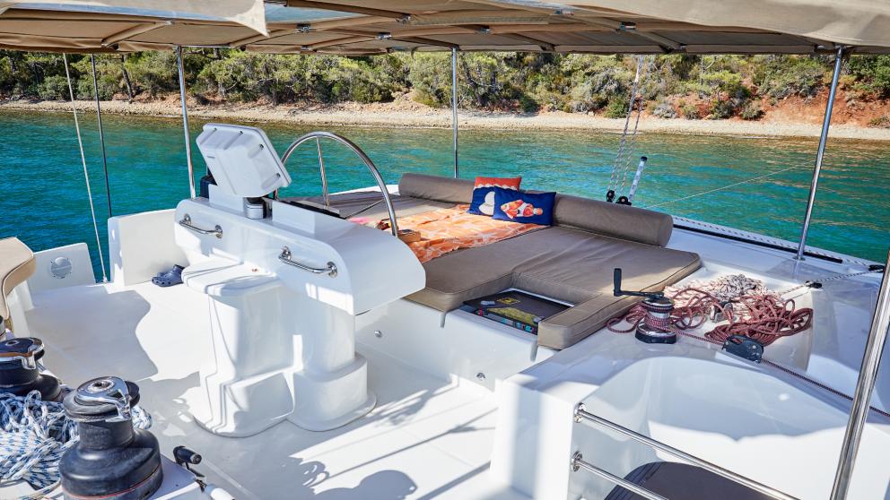 Comfortable sunbeds on the stern of the catamaran