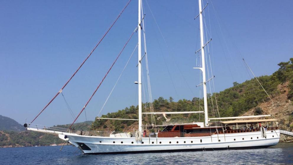 Fortuna 2 luxury gulet in the bay. In sunny weather