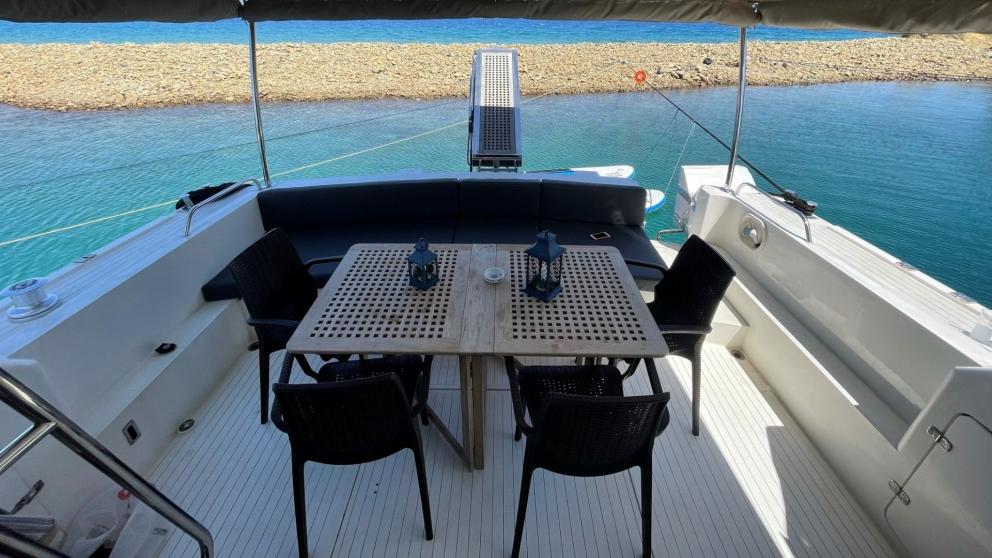 A table for drinks at the stern of the yacht