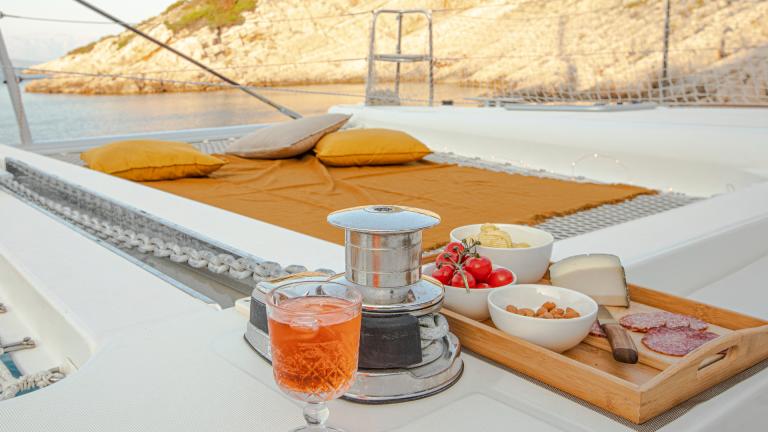 A variety of snacks on the catamaran