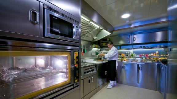 Modern, fully equipped kitchen on the Daima gulet with a chef