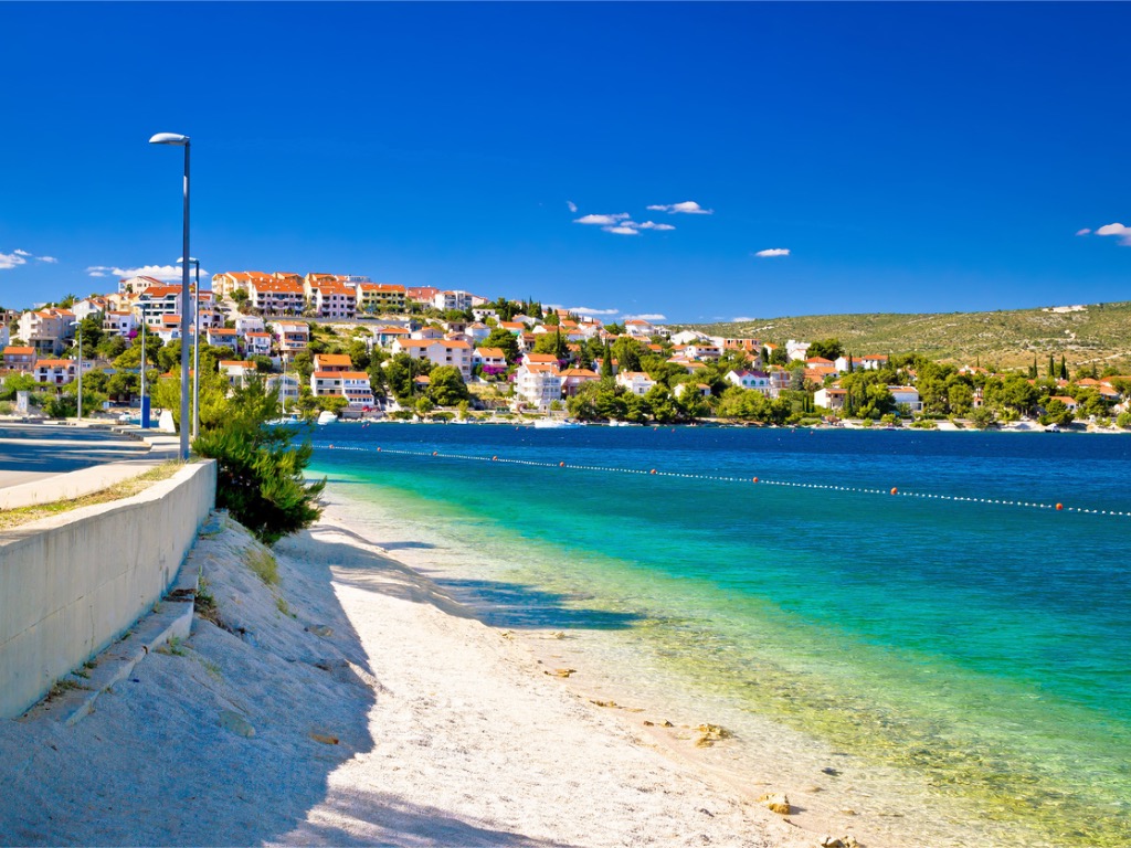 Amazing turquoise beach of Rogoznica town, Dalmatia, Croaita